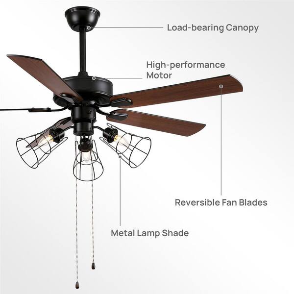 WDETR 52 in. Indoor Black Downrod Mount Traditional Pull-Chain