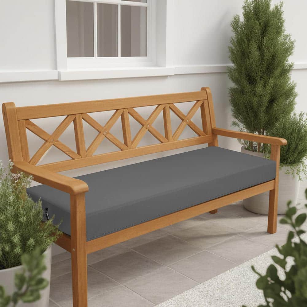 Gray Waterproof Foam Outdoor Bench Cushion with Ties