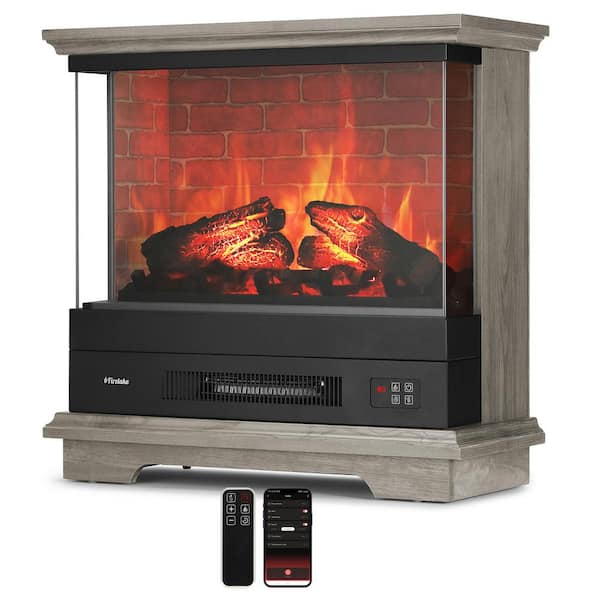 TURBRO Firelake 27 in. WiFi-Enabled Electric Convection Fireplace Heater with Crackling Sounds with Mantel, 1400W, Gray Wash