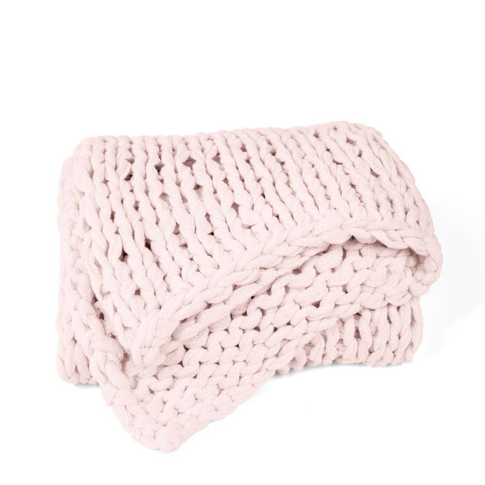 Blush Chunky Knit Hypoallergenic Acrylic Throw Blanket