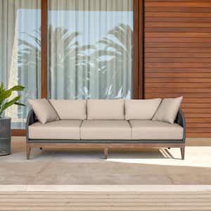 Orbit Light Brown Eucalyptus Wood Outdoor Couch with Taupe Cushions