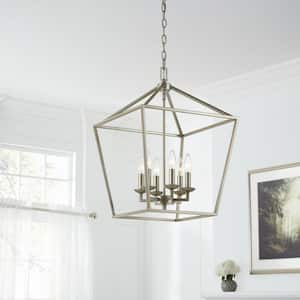 Weyburn 6-Light Antique Silver Leaf Farmhouse Chandelier Light Fixture with Caged Metal Shade