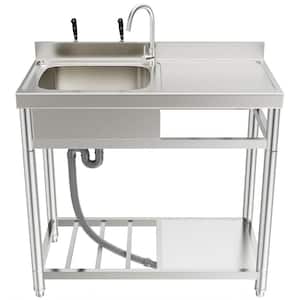39 in. Free Standing Commercial Restaurant Kitchen Sink, Utility Sink with Workbench and Storage Shelve