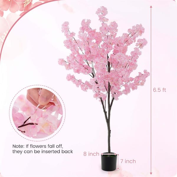 Costway 6 .5 ft. Pink Artificial Cherry Blossom Tree with 1170 Pink Flowers  Cement-Filled HCST02172 - The Home Depot