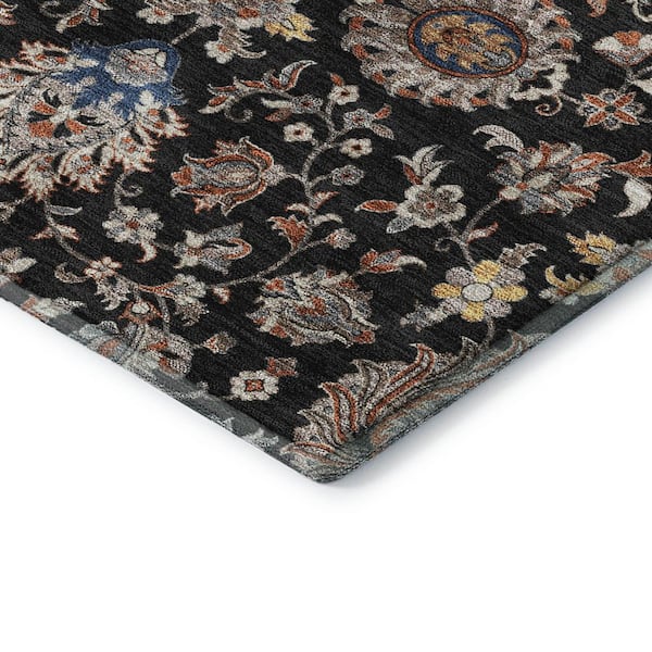 Mayfield Premium Machine Washable Abstract AMF2192 Black 2 ft. x 7 ft. Runner Rug