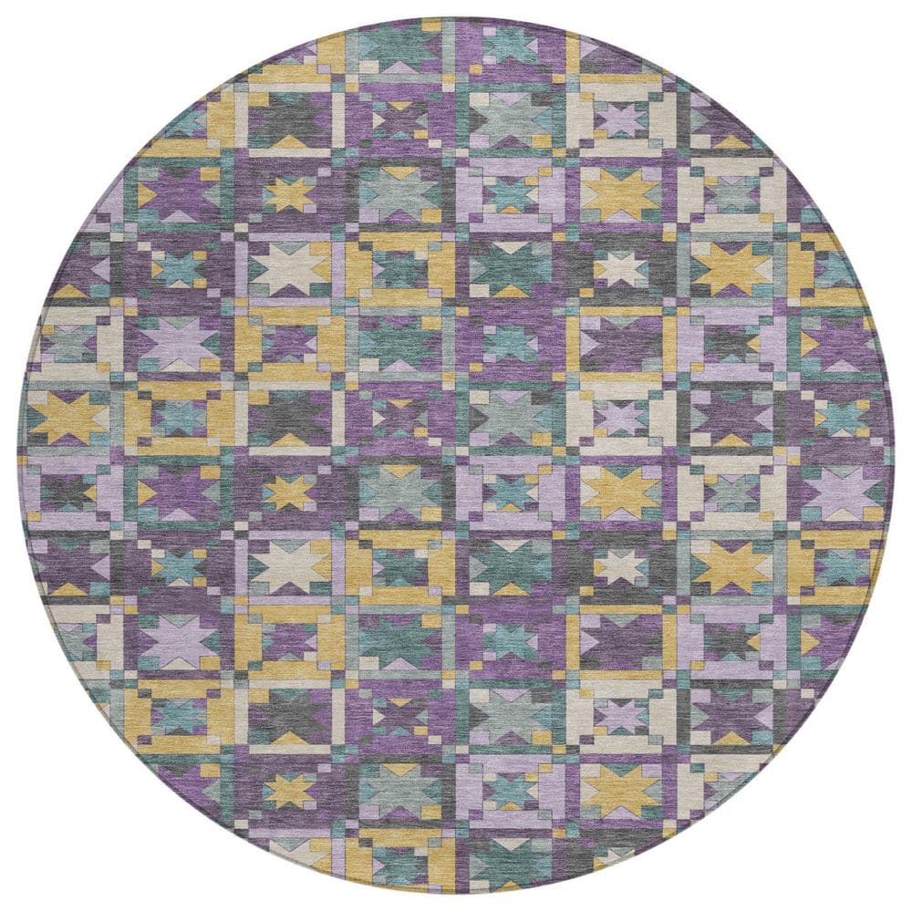 Chantille Machine Washable Indoor/Outdoor Abstract ACN2553 Purple 8 ft. x 8 ft. Round Rug price history on PriceWatchPro
