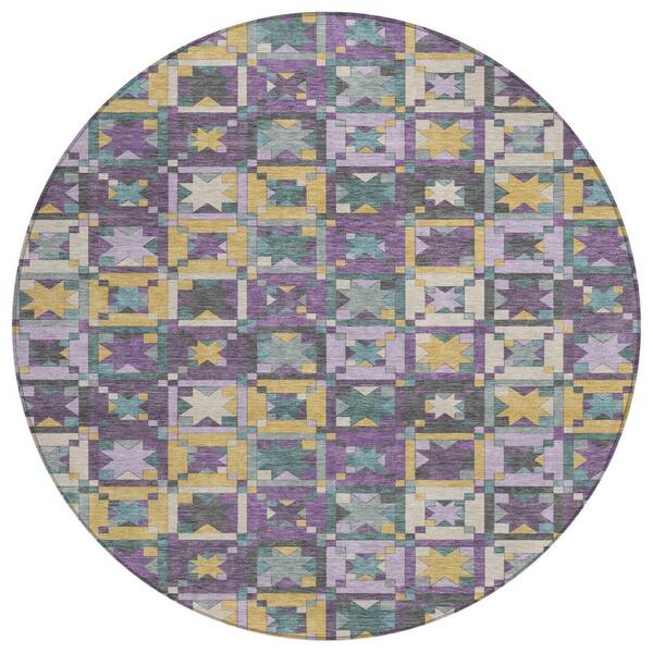 Chantille Machine Washable Indoor/Outdoor Abstract ACN2553 Purple 8 ft. x 8 ft. Round Rug