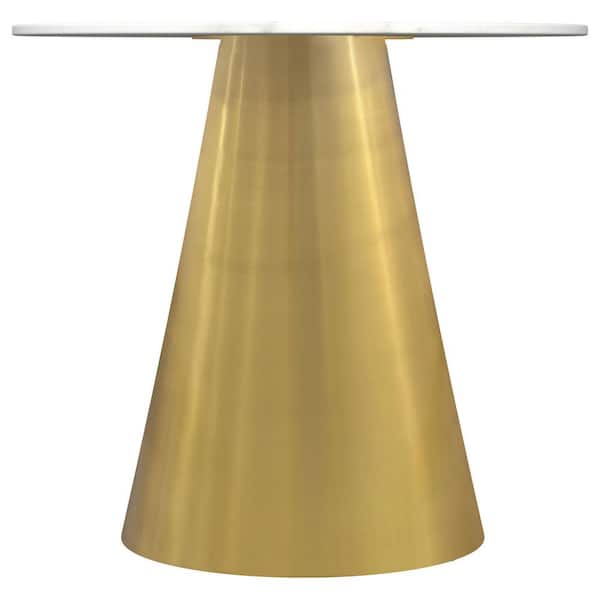 Coaster Avon 21.75 in. in White and Brushed Gold Round Marble End Table with Conical Base