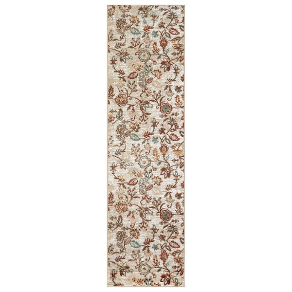 Vine Floral Beige 2 ft. 3 in. x 12 ft. Runner Rug