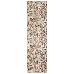 World Rug Gallery Vine Floral Beige 2 ft. 3 in. x 12 ft. Runner Rug ...