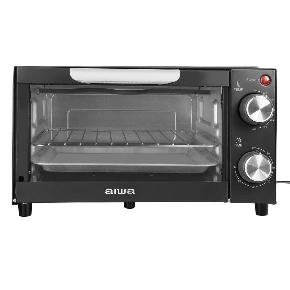 AIWA 750Watt Black Toaster Oven 4 Slice Baking Tray, Bake Toast Cook, Temperature Control, 60