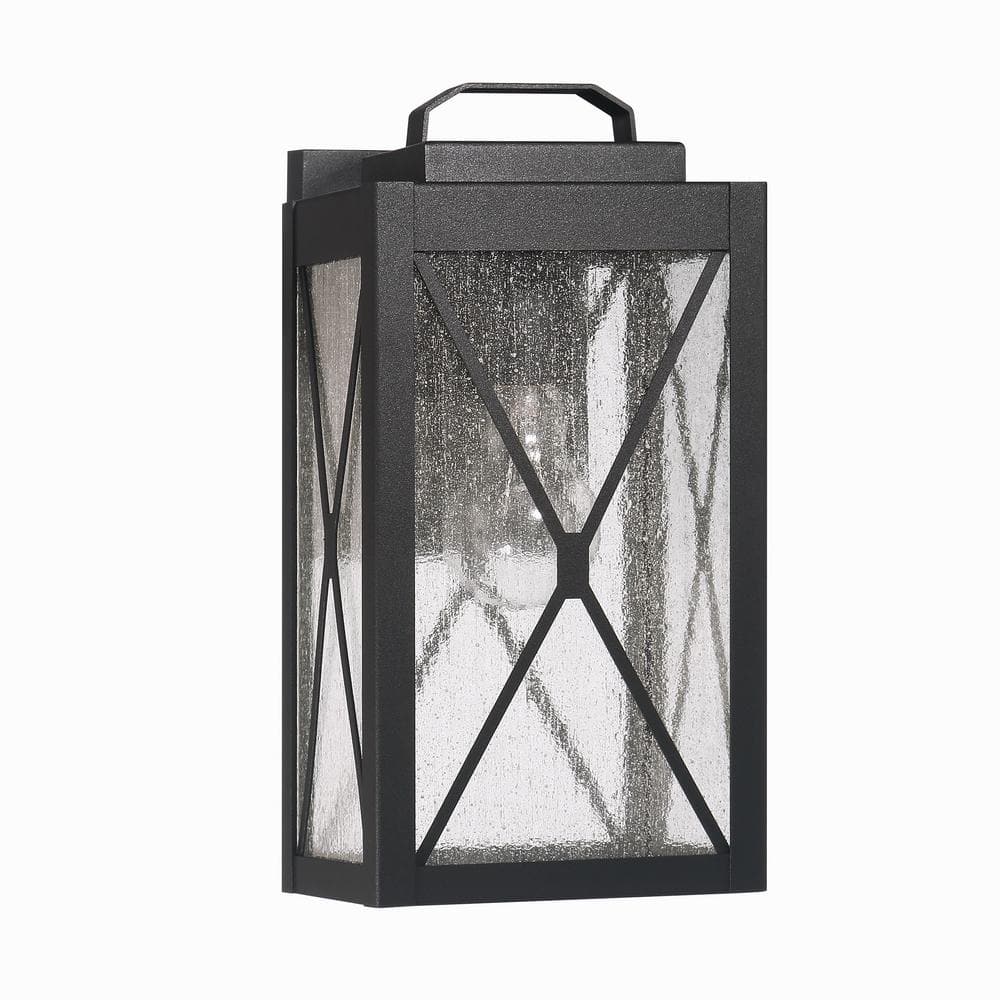 Robert Stevenson Lighting Charleston Matte Black Outdoor Hardwired Metal and Glass Wall Lantern