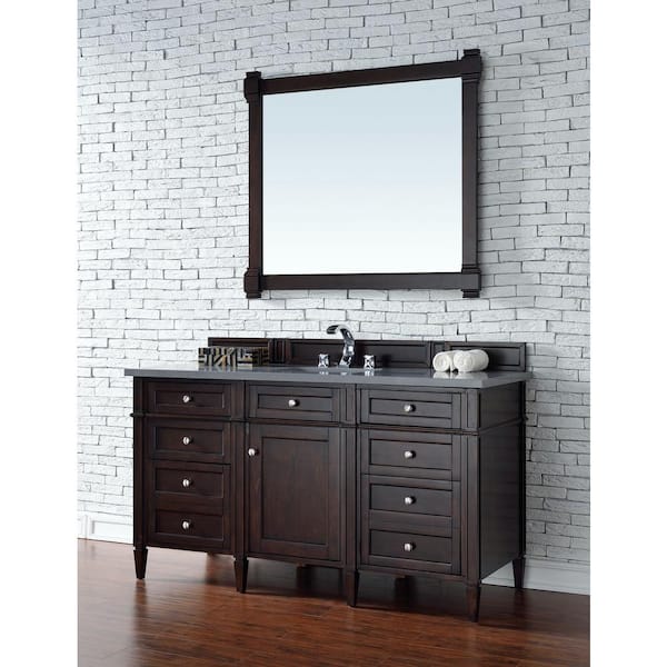 James Martin Vanities Brittany 60 in. W x 23.5 in.D x 34 in. H Single Vanity in Burnished Mahogany with Quartz Top in Charcoal Soapstone