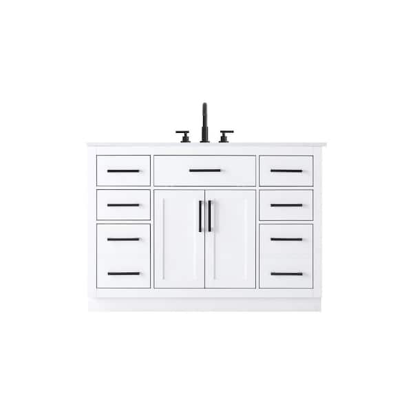 48 in. Single Sink White Bath Vanity with White Engineered Marble Top
