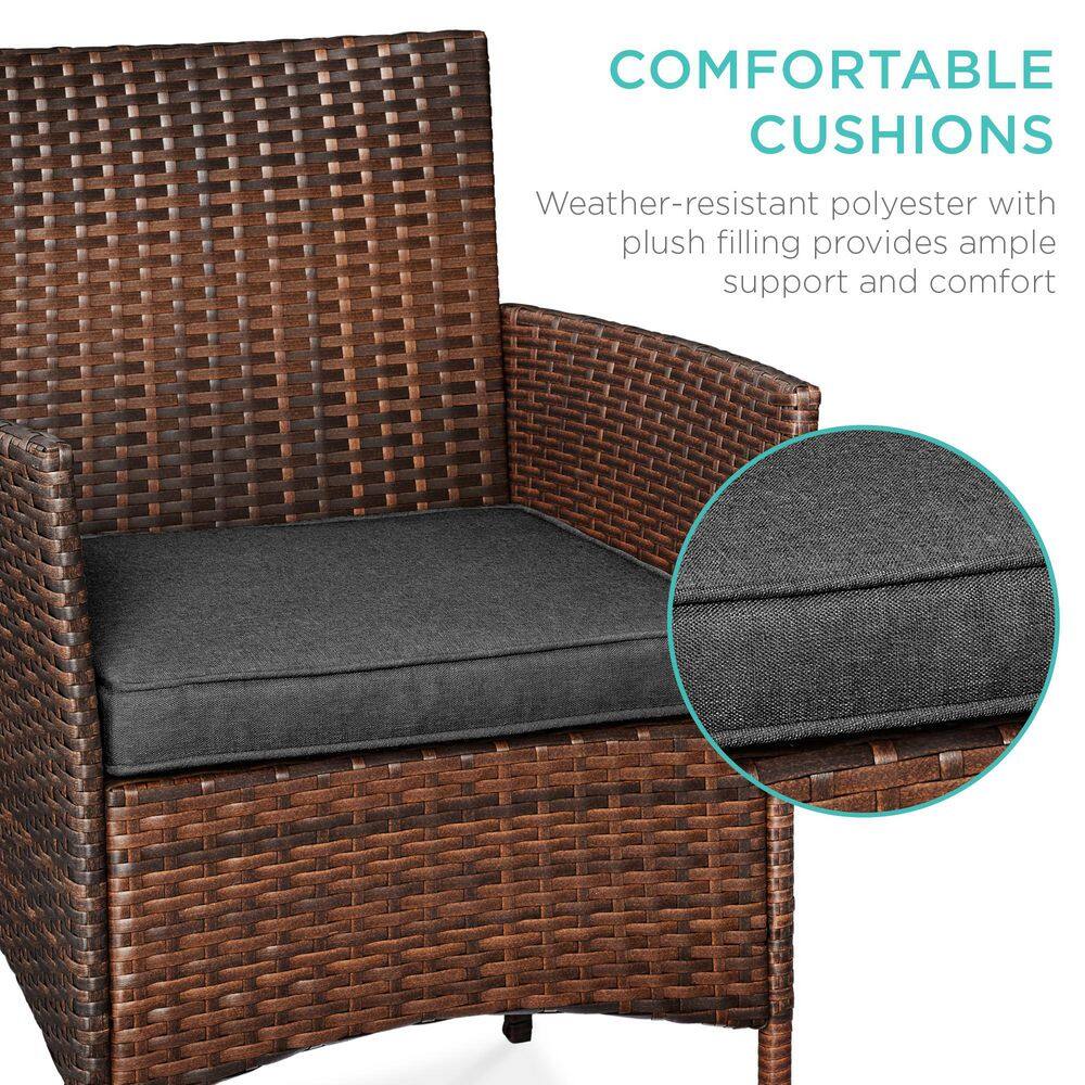 Brown and Stone Gray Steel Frame Wicker 3-Piece Patio Bistro Set