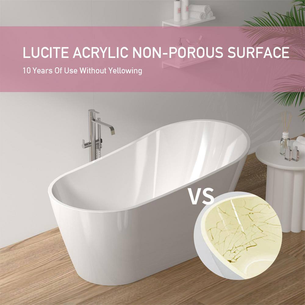 Glossy White 59'' Freestanding Acrylic Soaking Bathtub