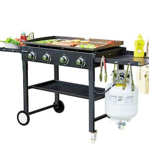 Black 4-Burner Outdoor Foldable Propane Gas Grill with Wheels
