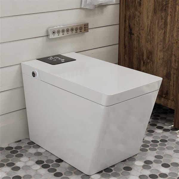 MYCASS Smart Toilet Bidet One-Piece 0.8/1.2 GPF Dual Flush Square Toilet in White Seat with Remote Panel