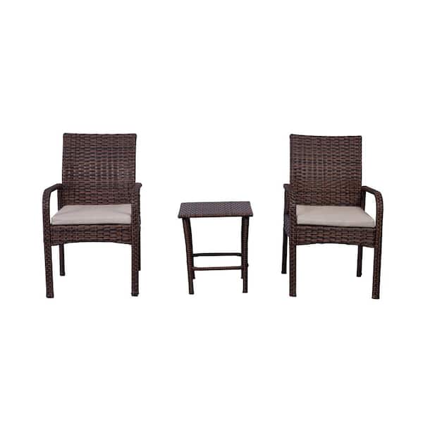 Layla 3-Piece Wicker Outdoor Bistro Set with Beige Cushions