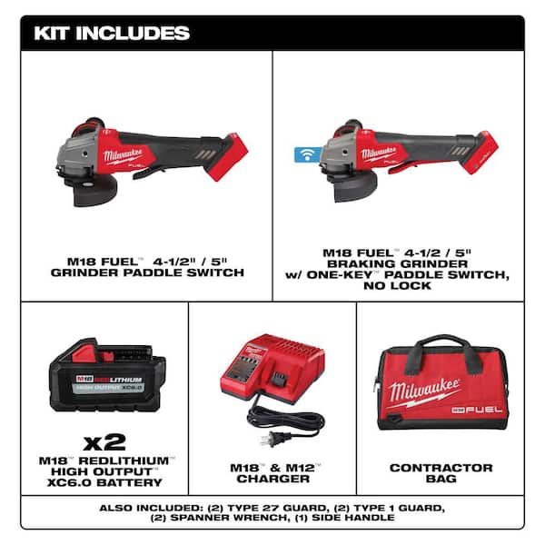 M18 FUEL 18V Lith-Ion Brushless Cordless 4-1/2 in. /5 in. Grinder Kit w/ Two 6.0 Ah Batteries & M18 Grinder