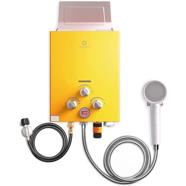 Airthereal 6L 1.58GPM Outdoor Portable Propane Gas Tankless Water Heater, Use for Camping, RV and Pet Bath, Evenfall series, Yellow