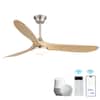 CACI Mall 60 in. Indoor/Outdoor Smart Integrated LED Nickel Downrod Ceiling Fan with Light Kit and Remote/APP Control Q60K030S-SNQMW2