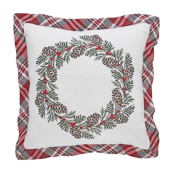 VHC BRANDS Gregor Red Gray White Plaid 12 in. x 12 in. Wreath