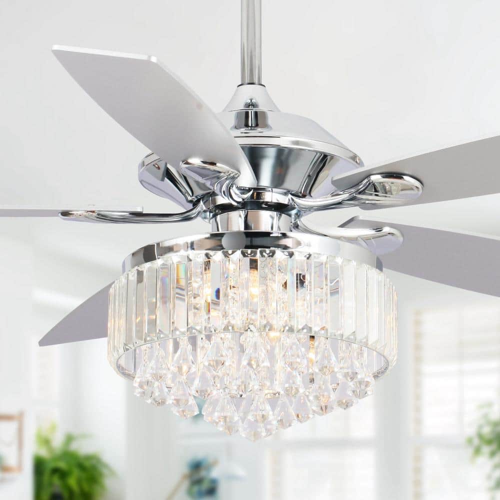52 in. Indoor Chrome and Crystal Ceiling Fan with Light Kit and Remote Control price history on PriceWatchPro