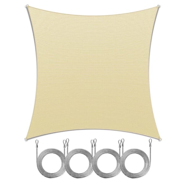 Unbranded 10 ft. x 10 ft. Square Sun Shade Sail with Rope-Beige