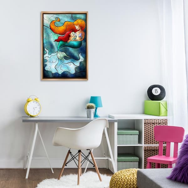 Mermaid and Child Stained Glass Style by Mandie Manzano Brown Floater Frame Fantasy Graphic Art Print 31 in. x 21 in.