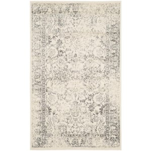 Adirondack Ivory/Silver 3 ft. x 5 ft. Border Distressed Area Rug