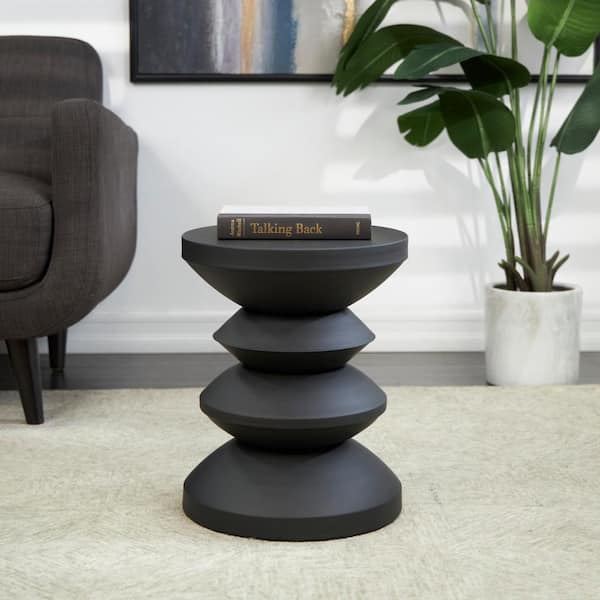 Litton Lane 14 in. Black Art Deco Inspired Medium Round Metal End Table