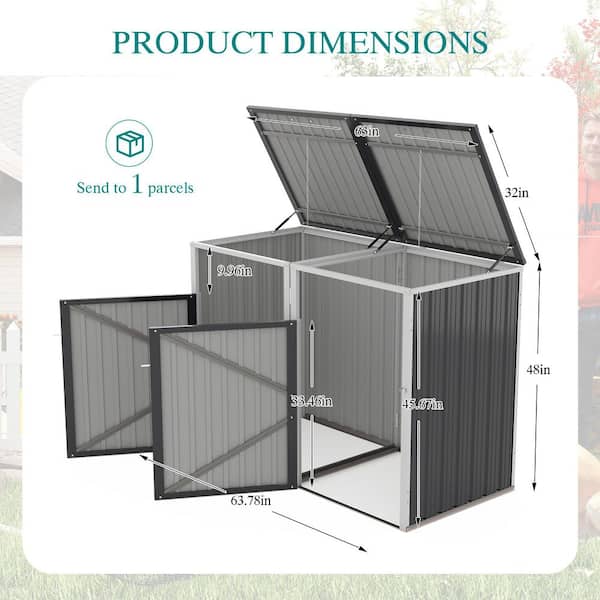 Ama pear Grey 65 in. W x 32 in. D x 48 in. H Metal Outdoor Trash