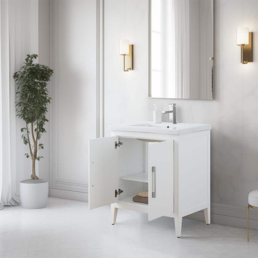 White 30" Single Bathroom Vanity Set with Brushed Nickel Hardware