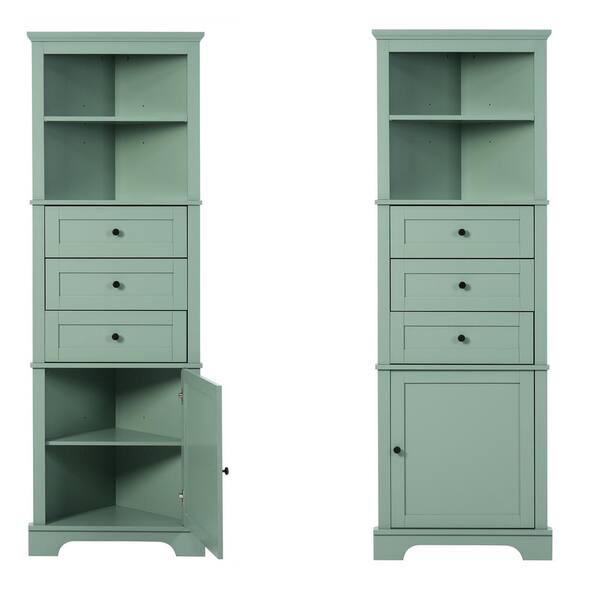 Dropship Green Triangle Tall Cabinet With 3 Drawers And Adjustable