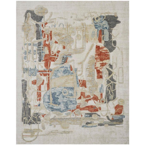 Paintwrks 2 ft. x 10 ft. Multi-Colored Abstract Washable Area Rug
