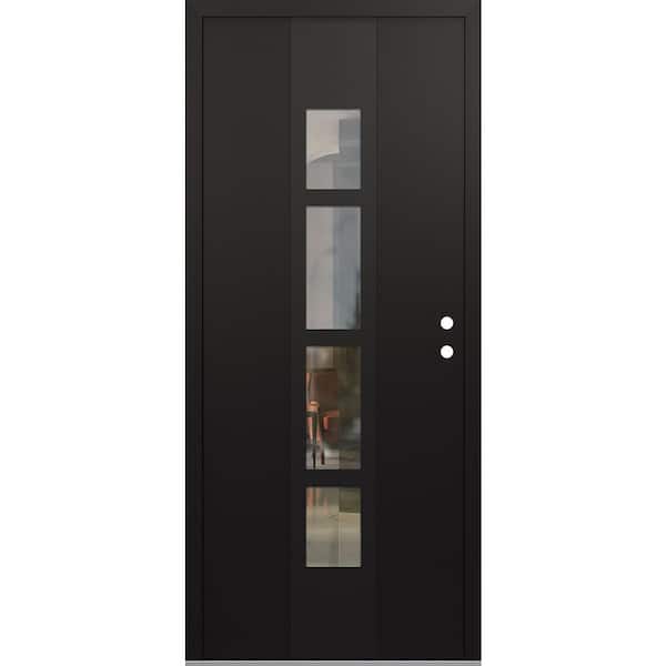 A10 36 in. x 80 in. Black P Left-Hand/Inswing Clear Glass Black/Black Steel Prehung Front Door