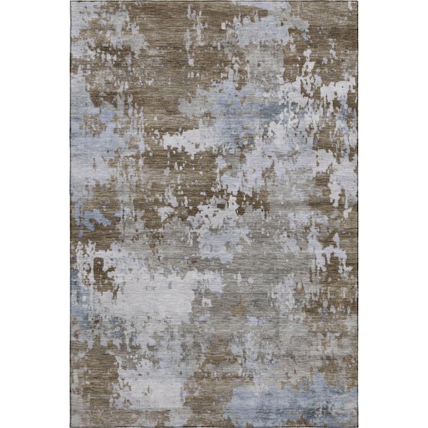 Mayfield Premium Machine Washable Abstract AMF2142 Chocolate 3 ft. x 5 ft. Area Rug