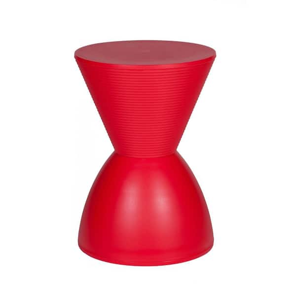 Benjara 12 in. Red Round Plastic Top End/Side Table with Hourglass Shape