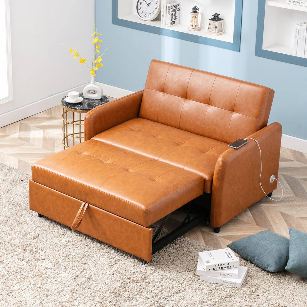 Nestfair 43 in. Brown PU Leather Upholstered Twin Size Sofa Bed S10079D