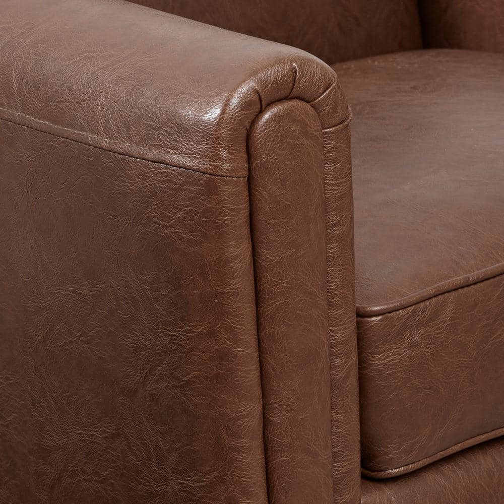 Brown Faux Leather Swivel Accent Chair with Manufactured Wood