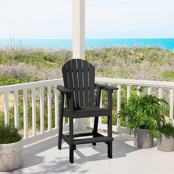 AUTMOON Classic Black Tall Balcony Adirondack Chair 1 Pack