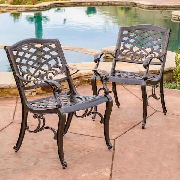 Noble House Sarasota Bronze Aluminum Outdoor Dining Chair Set Of 2 2481 - Bronze Aluminum Patio Set