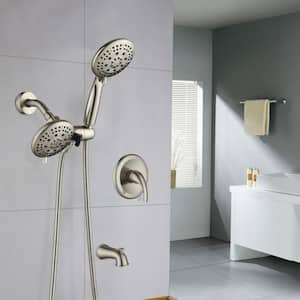 Single-Handle 7-Spray Setting with Hand Shower Bathroom Tup Spout in Brushed Nickel (Valve Included)