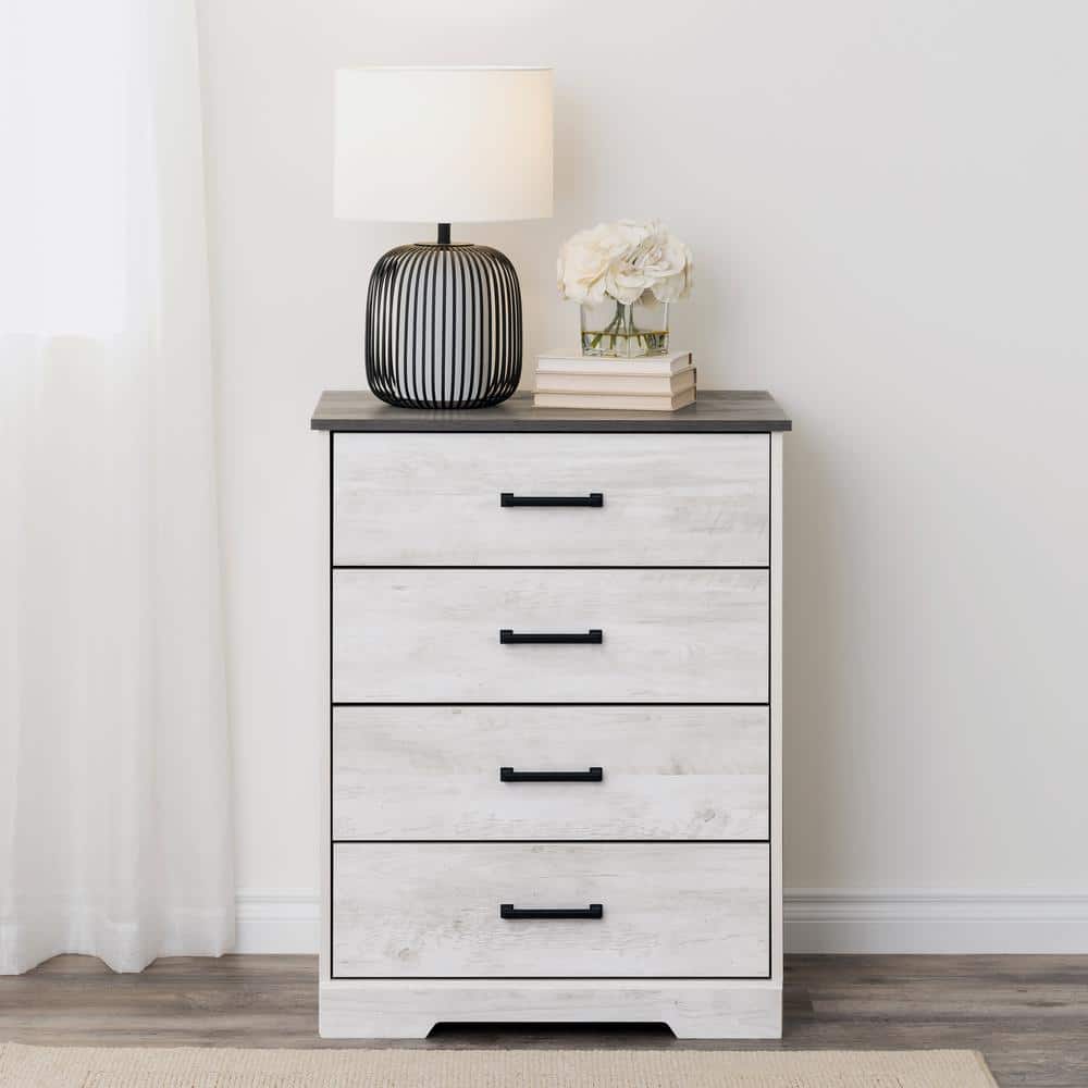 Rustic Gray and White 4-Drawer Farmhouse Chest