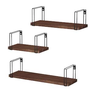 4.9 in. x 17 in. x 4.2 in. Dark Walnut Wood Floating Decorative Wall Shelves with Metal Brackets (Set of 3)