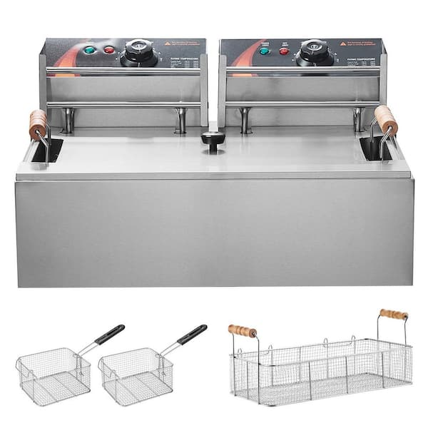 SKYSHALO Capacity 18Qt. Silver Commercial Deep Fryer with 3 Removable Baskets, 3000W Turkey Fryer, for Kitchen Restaurant Use