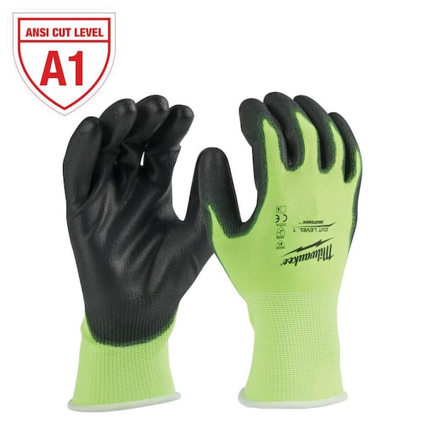 Milwaukee Small High Visibility Level 1 Cut Resistant Polyurethane Dipped Work Gloves