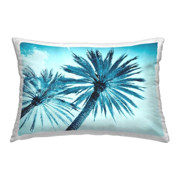 Blue Tropical Palms Blue Print Polyester 14 in. x 20 in. Throw Pillow