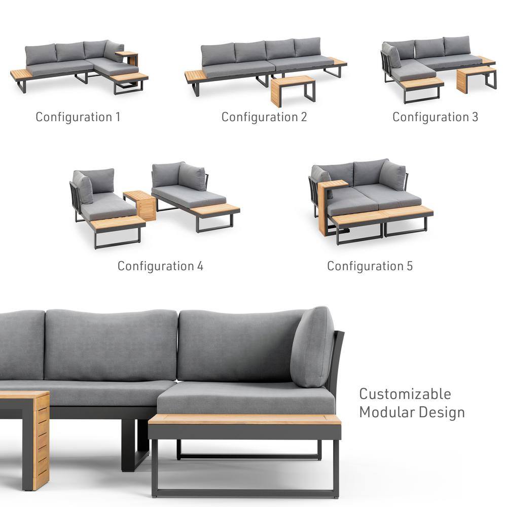 Samara Gray Aluminum and Teak 2-Piece Outdoor Sectional Set